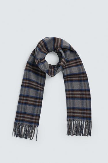 COMBINED CHECK SCARF - Grey by Zara - Image 3