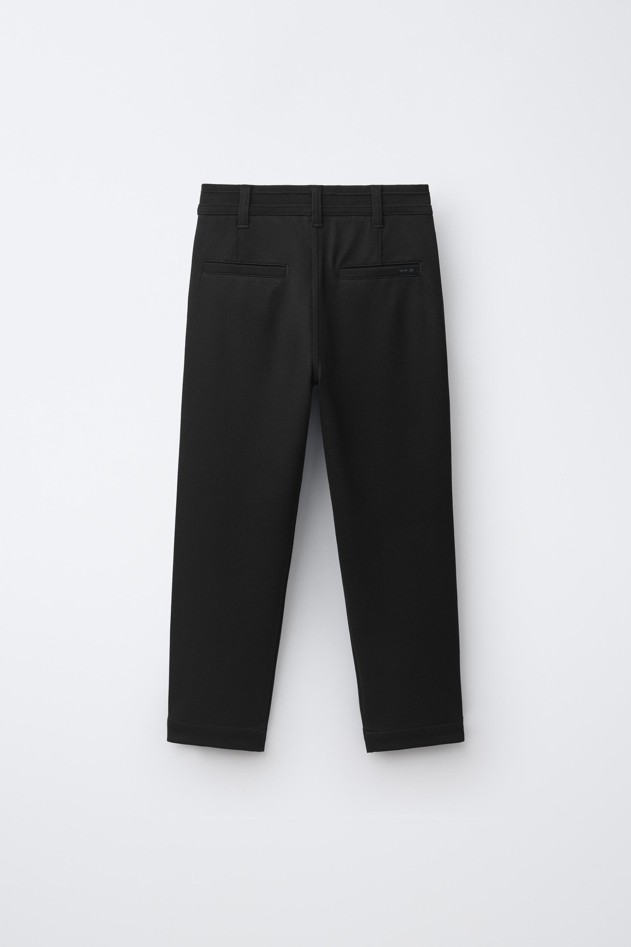RIBBED WAIST STRAIGHT LEG PANTS — Black