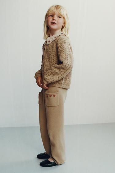 HEART EMBROIDERED KNITTED CULOTTES - Light khaki by Zara