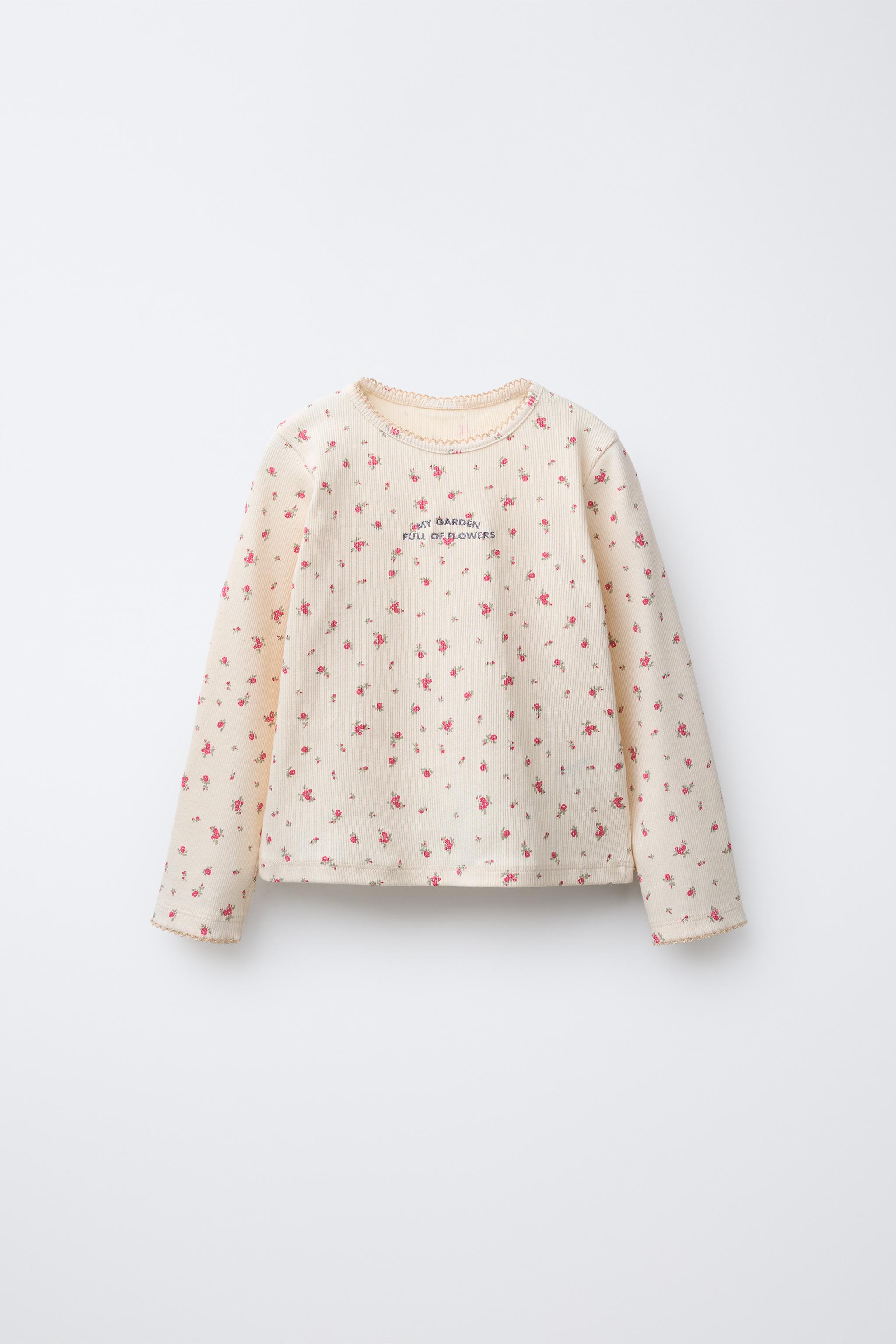 りー様 no.079 071 068 89 063 092 091 106 FLORAL TEXT EMBROIDERED RIBBED T-SHIRT - Ecru | ZARA United