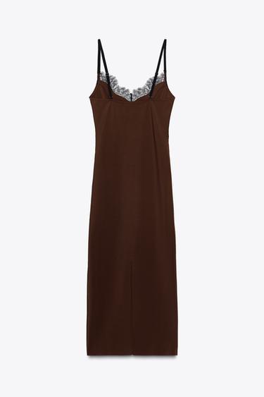 CONTRAST LACE DRESS - Brown by Zara - Image 6