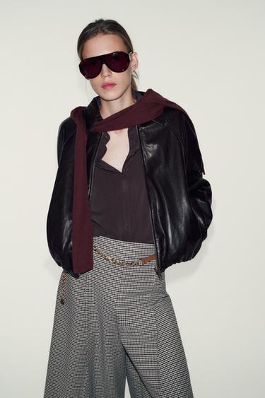 Zara LONG HOUNDSTOOTH SHORTS WITH CHAIN BELT - Ecru / Blue