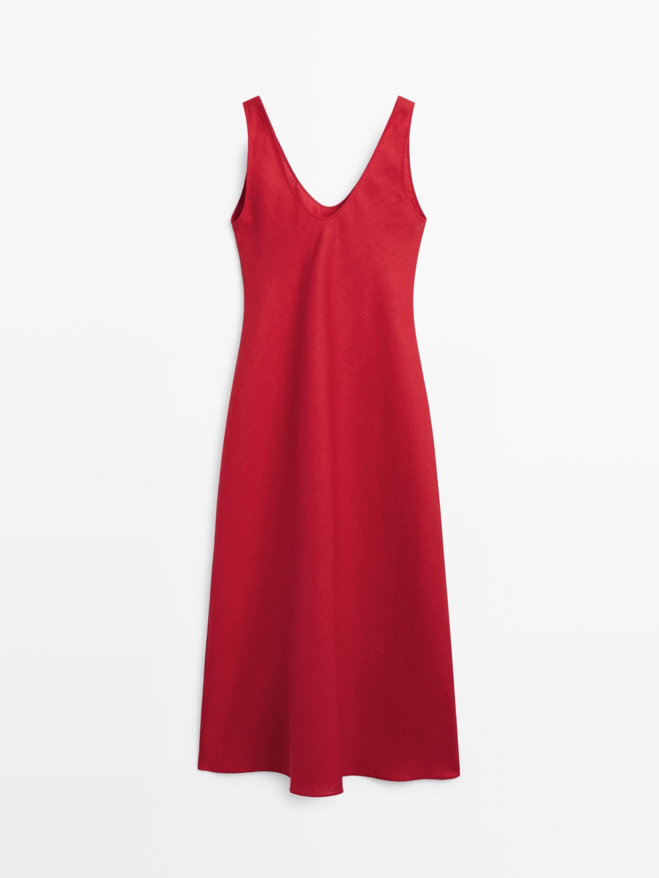 100% linen strappy midi dress