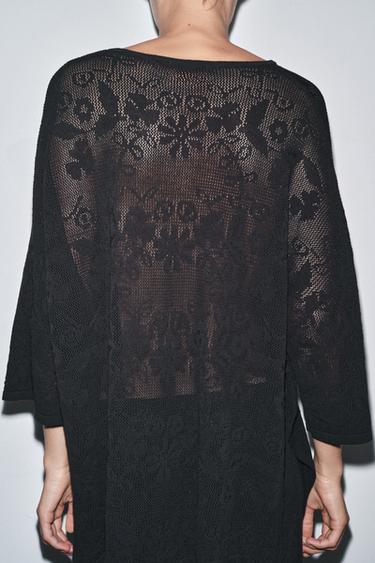 OVERSIZED FLORAL TEXTURED KNIT TOP - Black by Zara - Image 2