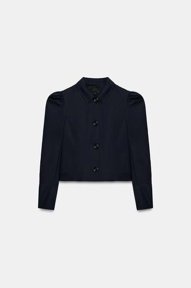 BLAZER CURTO COM FRANZIDOS NOS OMBROS - Azul da Zara - Imagem 0