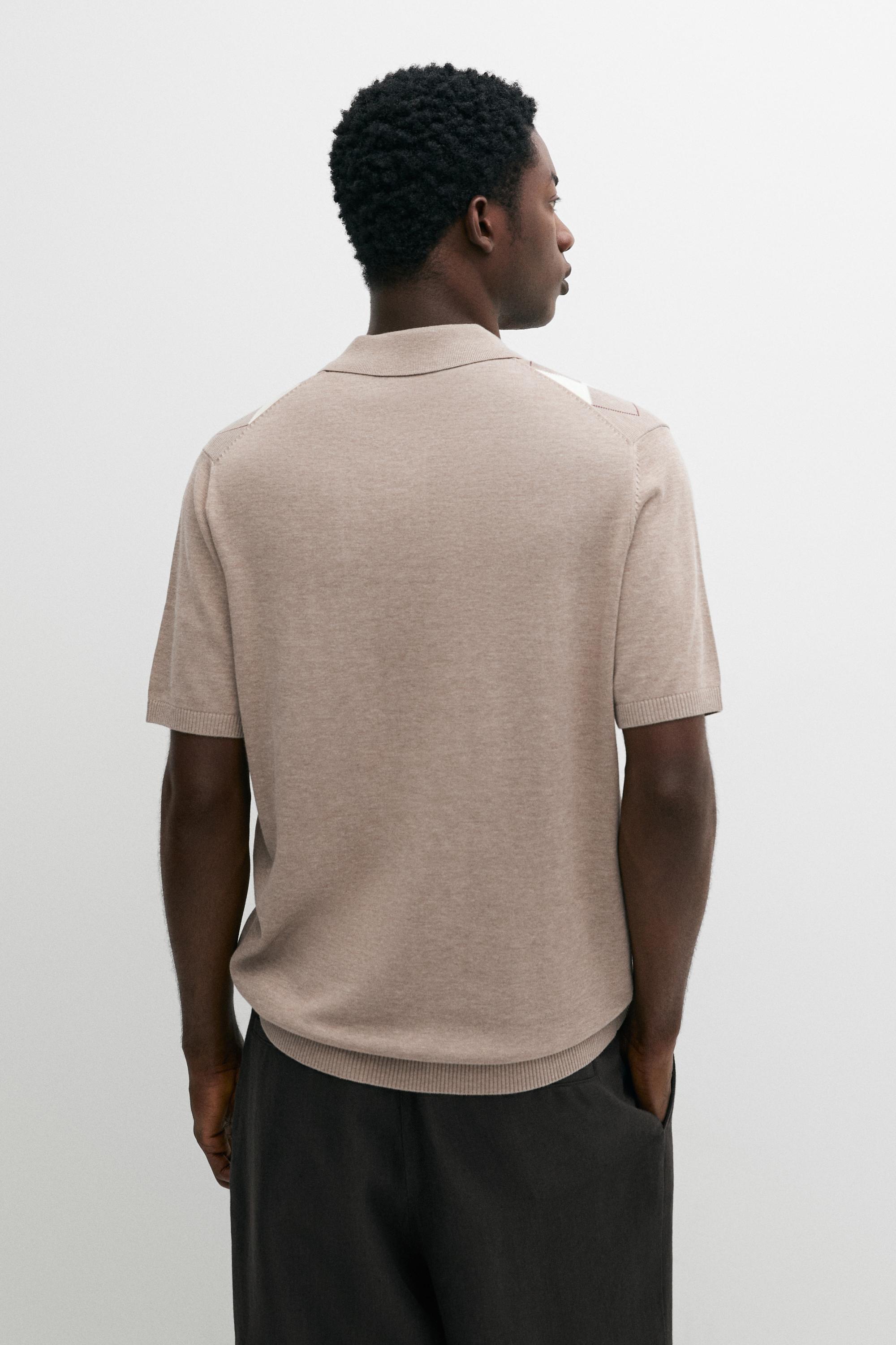 Cotton blend diamond pattern short sleeve polo shirt