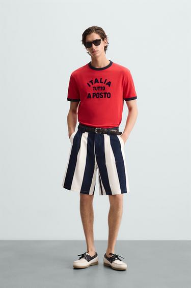 BERMUDA RAYAS PLIEGUES - Marino / Blanco de Zara - Imagen 0