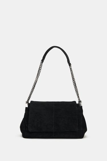 SAC PORTÉ ÉPAULE EN CUIR VELOURS - Noir de Zara