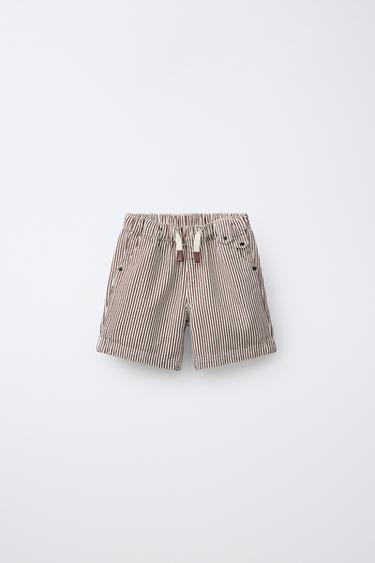 Zara STRIPED TWILL SHORTS - Ecru - Image 0