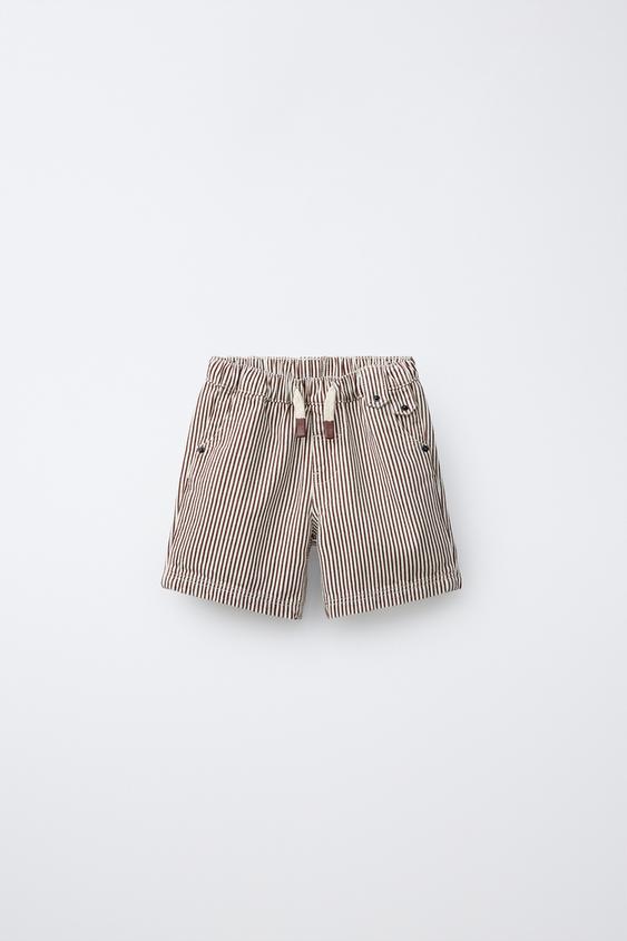 STRIPED TWILL BERMUDA SHORTS - Ecru by Zara - Image 0