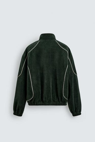 BLOUSON EN VELOURS AVEC LISERÉS - Vert de Zara - Image 7