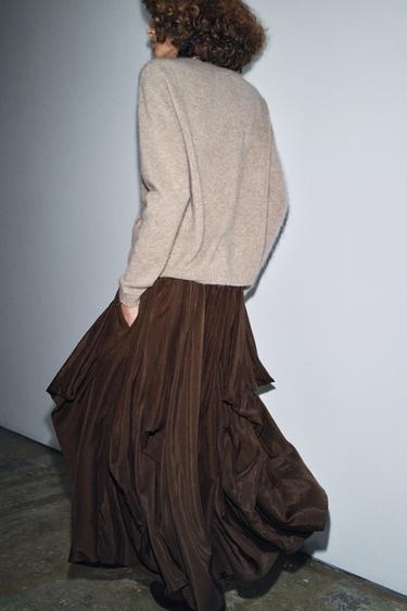 ZW COLLECTION VOLUMINOUS MIDI SKIRT - Brown by Zara - Image 3