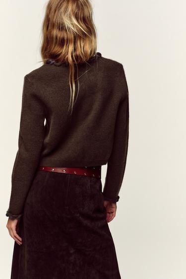 VESTE EN MAILLE FINITIONS ENTRELAÇÉES - Marron de Zara - Image 4