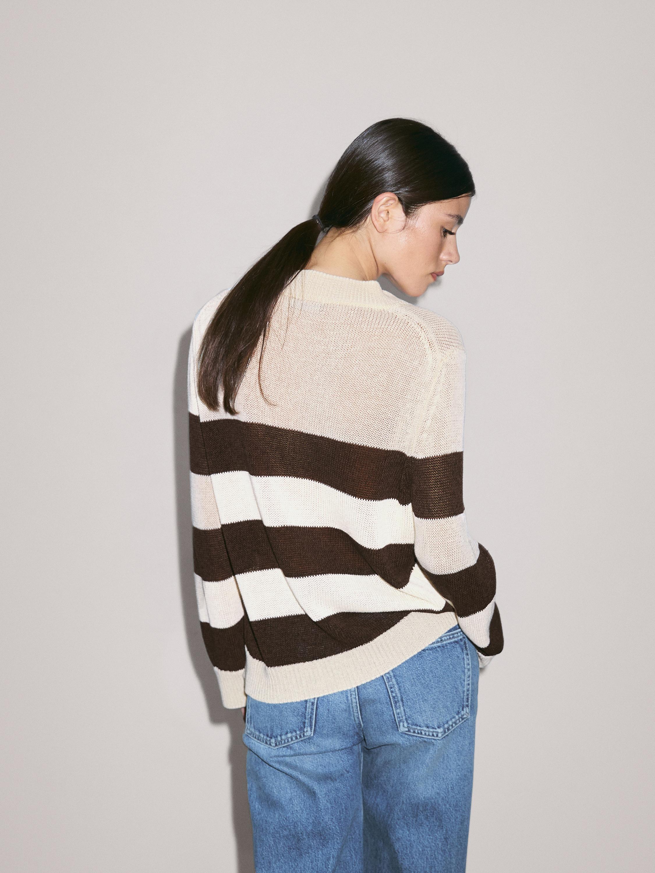 Pull coton à rayures en maille