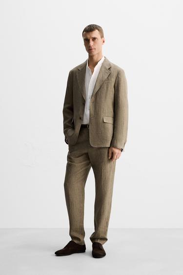 LIMITED EDITION 100% LINEN SUIT TROUSERS - camel by Zara - Image 0
