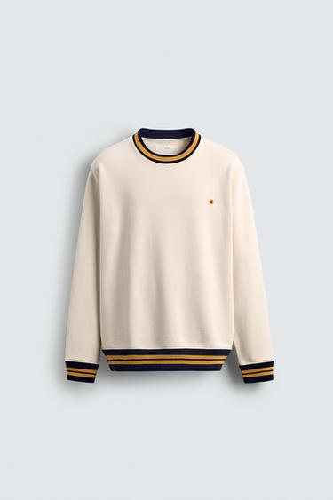 SUDADERA BORDADO RIB CONTRASTE - Blanco roto de Zara