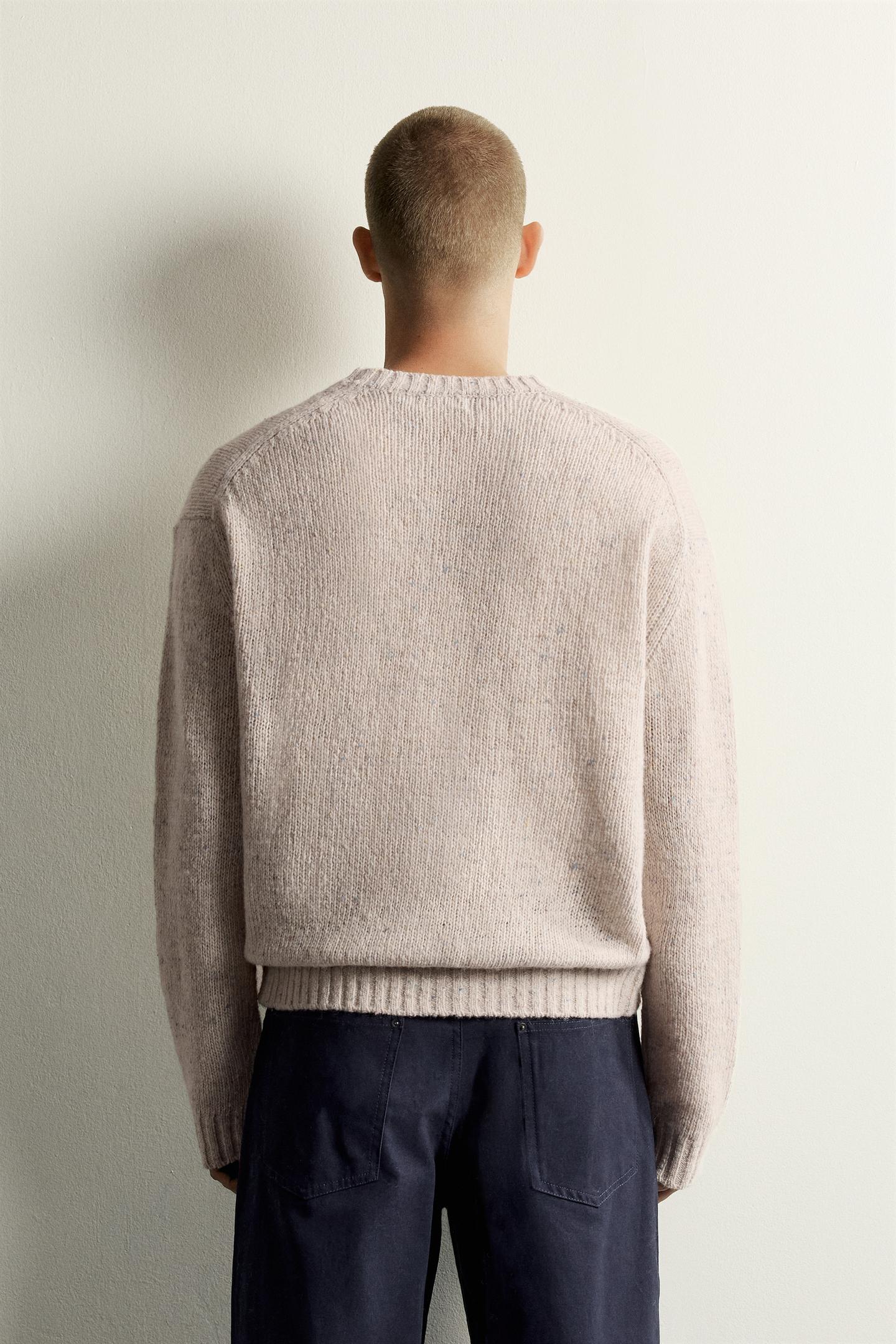 Мужской свитер Zara Wool Blend Botonato, цвет: Экрю — фото 3