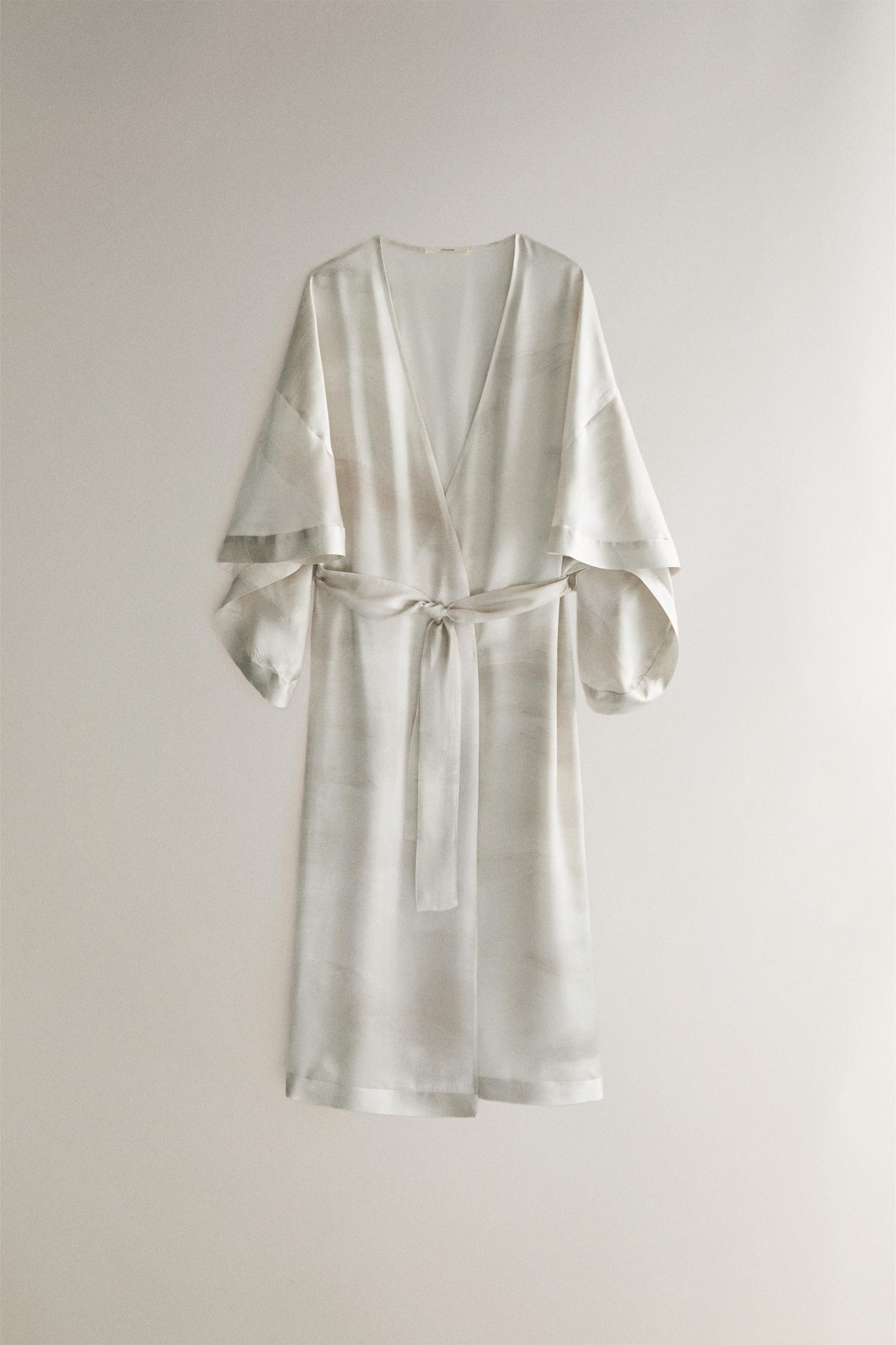 WATERCOLOUR PRINT DRESSING GOWN — Grey / Tan