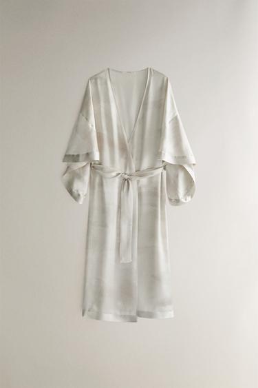 WATERCOLOUR PRINT DRESSING GOWN - Grey / Tan by Zara - Image 0