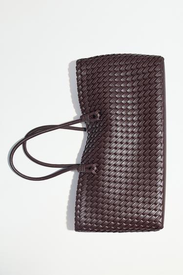 Zara ELONGATED WOVEN SHOPPER - Burgundy Red