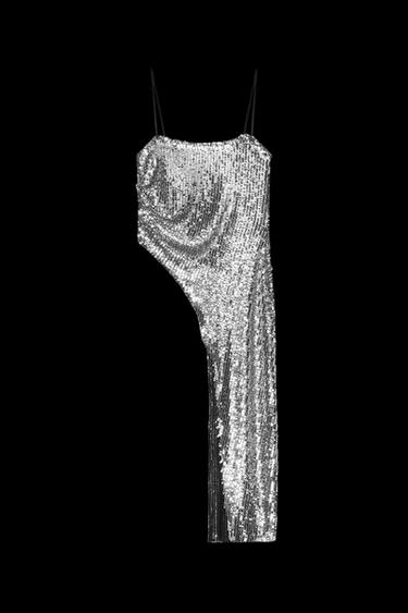 Zara ASYMMETRIC SEQUIN TOP - Silver - Image 0