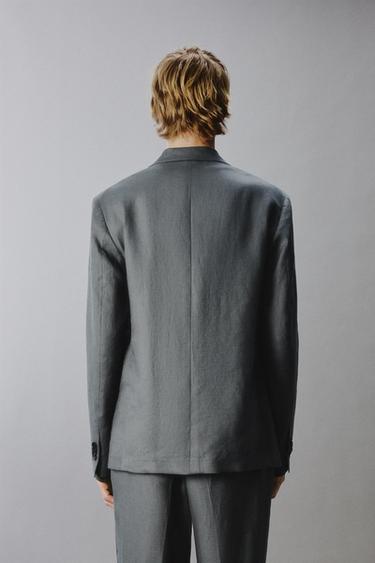100% LINEN SUIT BLAZER - Blue / Grey by Zara - Image 2