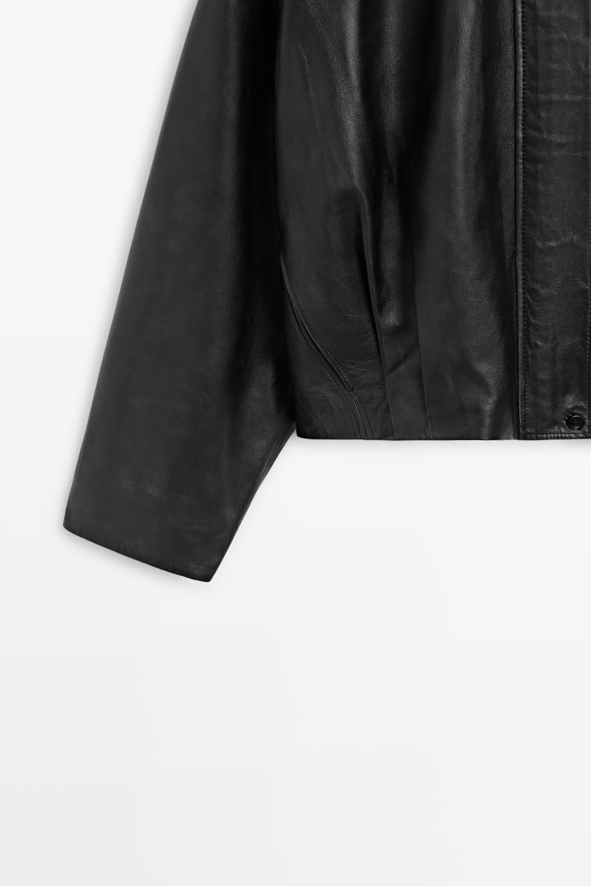 Nappa leather bomber jacket with lapel collar