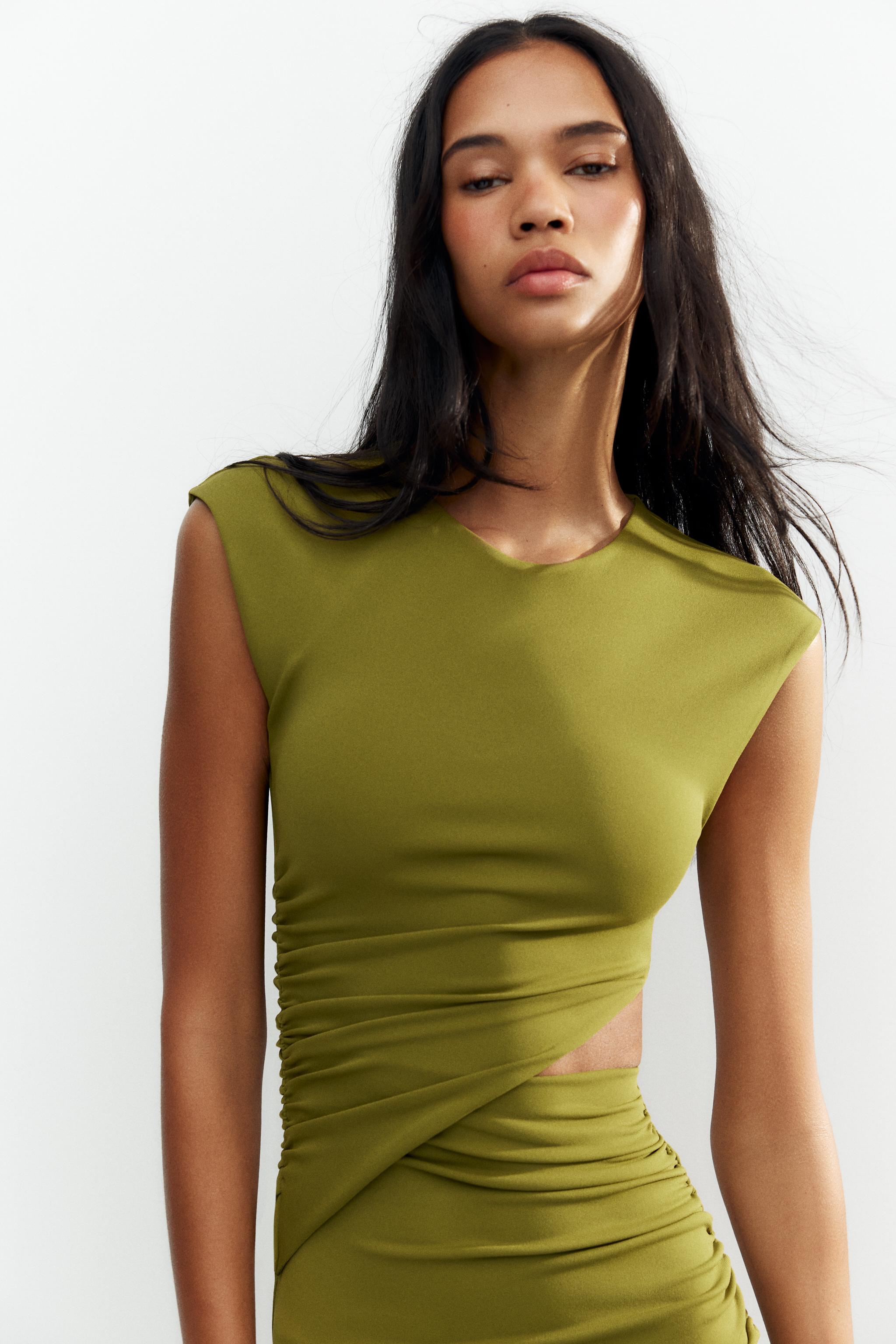 Vestidos Verdes Mujer Vestido ZARA Cut Out Buckle Verde Oliva