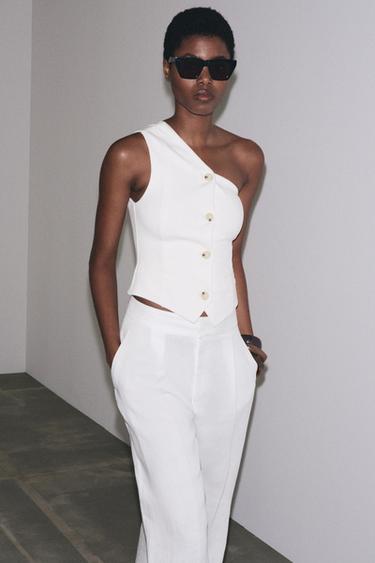 ASYMMETRIC INTERLOCK TOP WAISTCOAT - White by Zara - Image 0