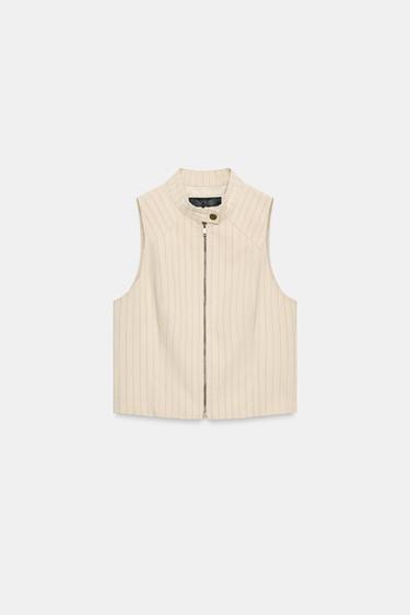 STRIPED ZIP-UP GILET - Sand by Zara