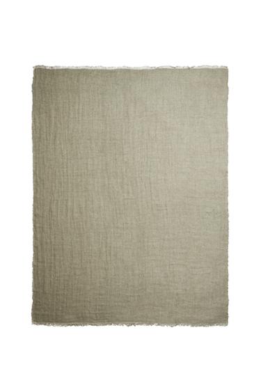CHECK LINEN THROW - Green by Zara