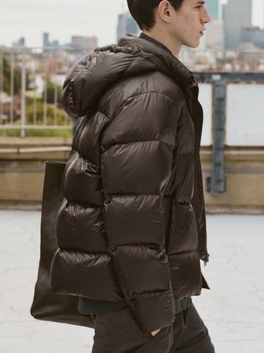 Zara Water-repellent satin puffer jacket - Brown