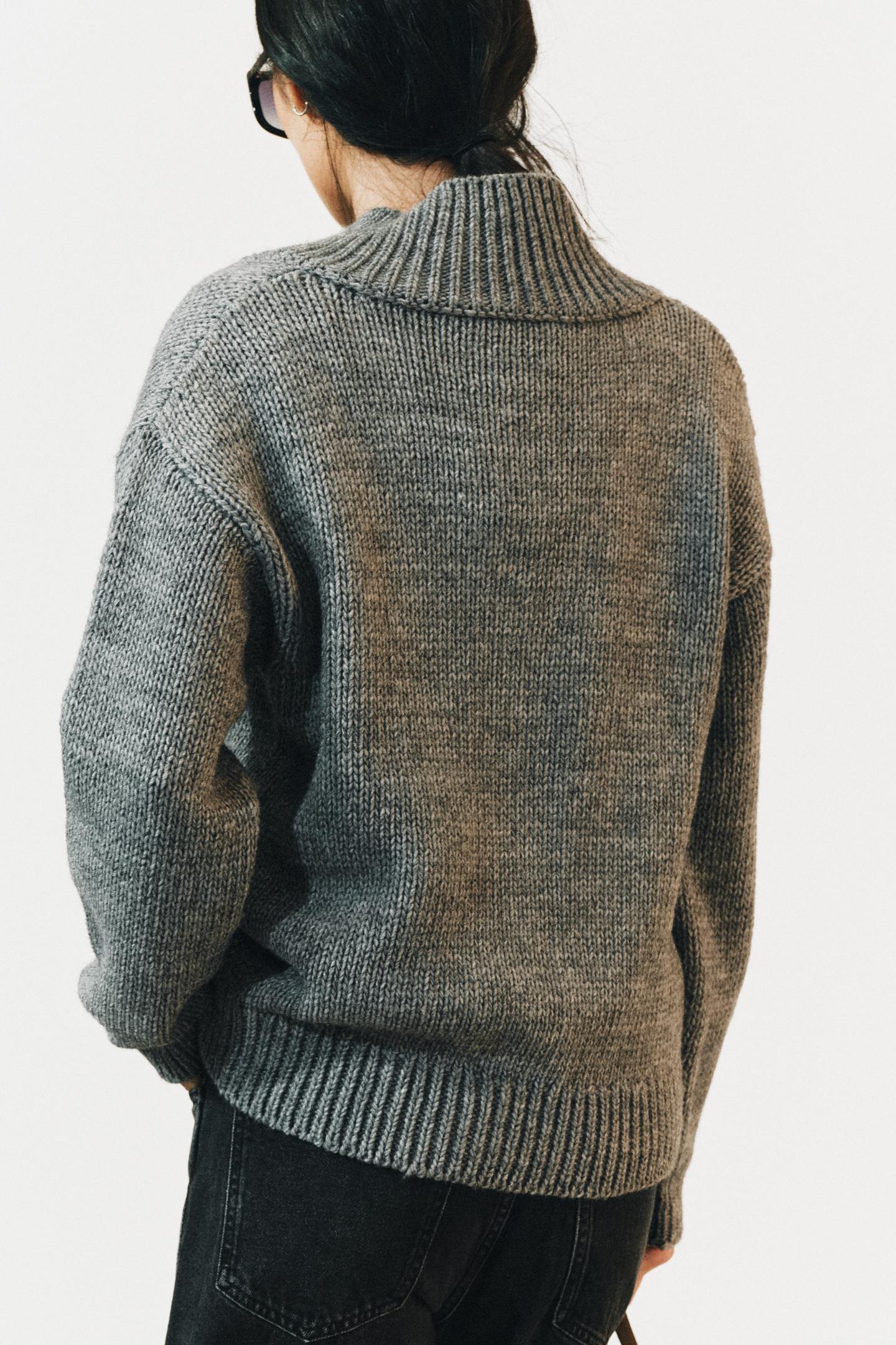 Женский свитер Zara V-NECK Knit, цвет: Антрацитовый серый — фото 3