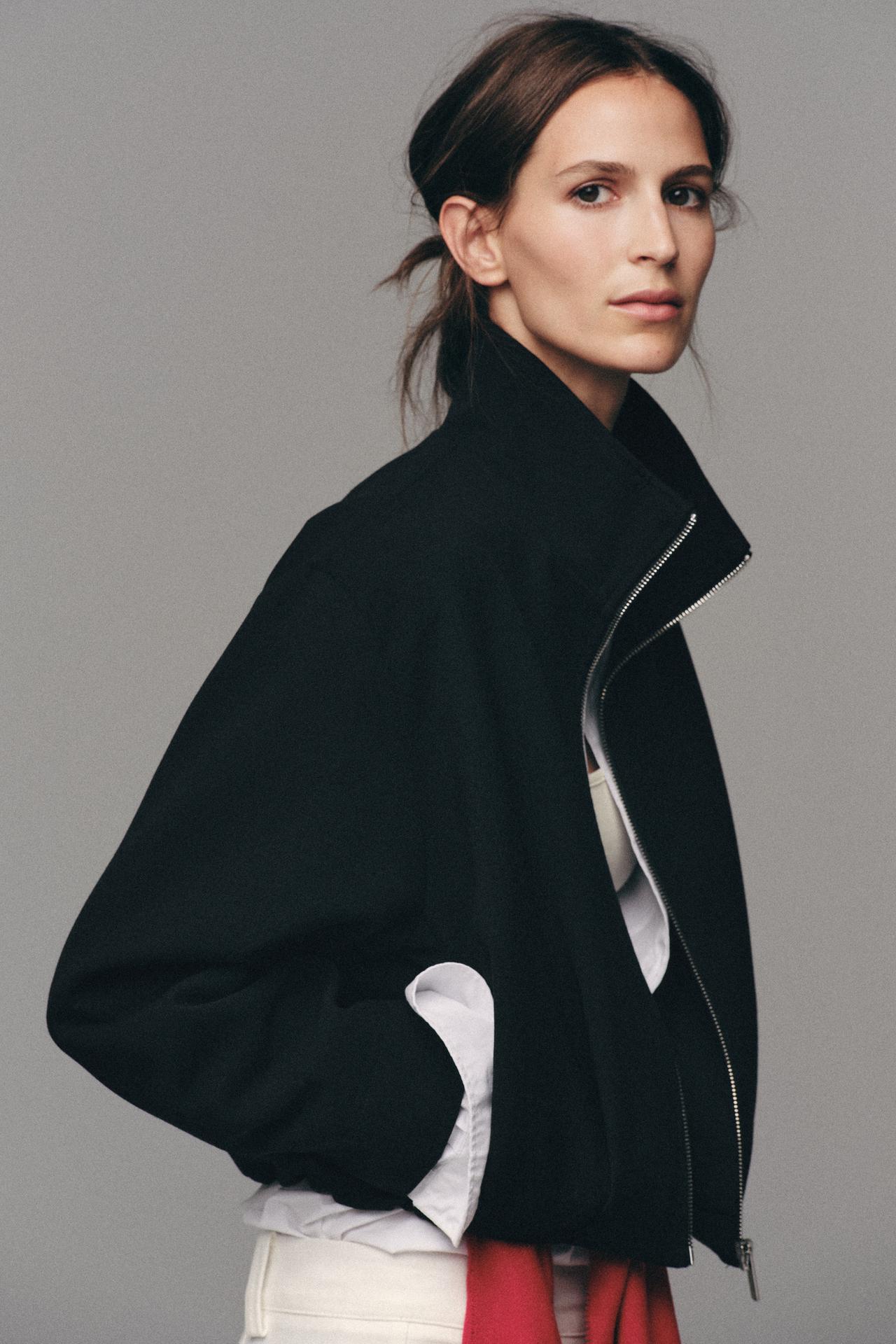 STAND-UP COLLAR BOMBER JACKET — Black