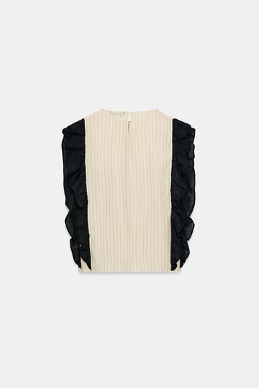 BLOUSE À RAYURES ET VOLANTS - Noir / Écru de Zara - Image 6
