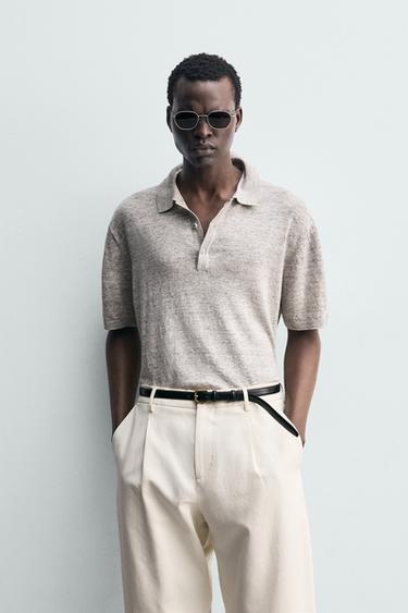 POLO EN MAILLE 100 % LIN - Gris chiné de Zara