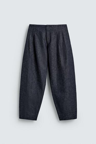 BALLOON FIT PLEATED TROUSERS - Blue / Indigo by Zara