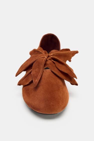LEATHER FLOWER BALLERINAS - Dark tan by Zara - Image 5