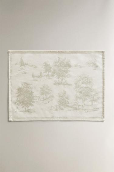 SET OF TOILE DE JOUY HORSE PRINT PLACEMATS (SET OF 2) - Greenish by Zara - Image 0