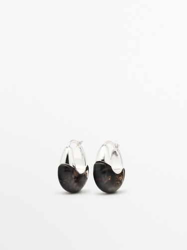 Zara Ring earrings with natural stone - Black - Image 0
