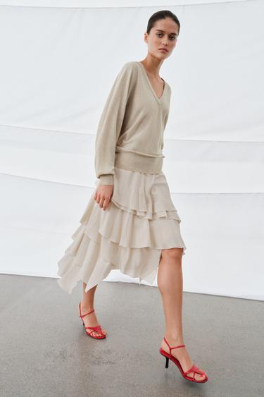 WOOL BLEND V-NECK JUMPER - Sand / Marl by Zara - Image 1