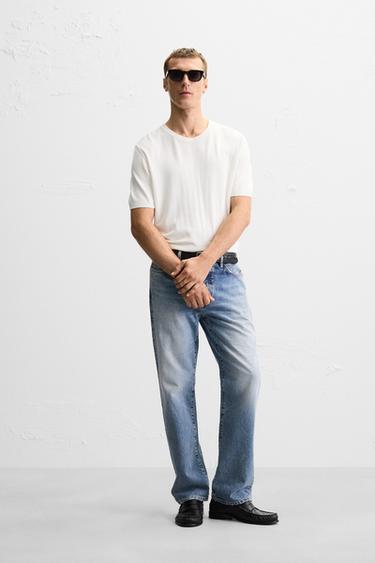 Zara VISCOSE BLEND KNIT T-SHIRT - Oyster-white