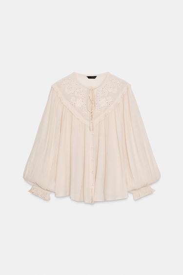 EMBROIDERED SHIRT - Ecru by Zara - Image 0