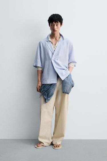VISCOSE/LINEN KIMONO SHIRT - Sky blue by Zara