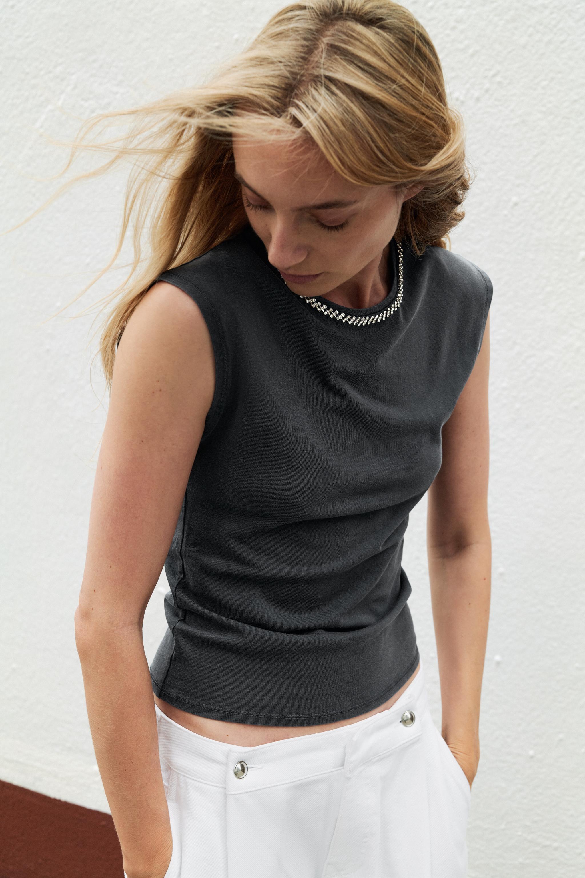 WASHED EFFECT JEWEL T-SHIRT — Anthracite grey