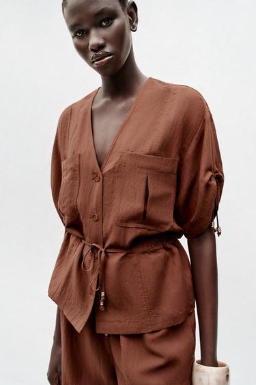 VESTE SAFARI MANCHES COURTES ET FANTAISIE - brique foncée de Zara