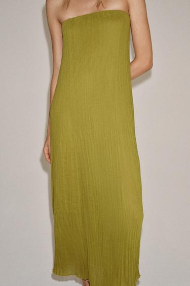 TEXTURED BANDEAU DRESS - Mid-green by Zara - Image 3