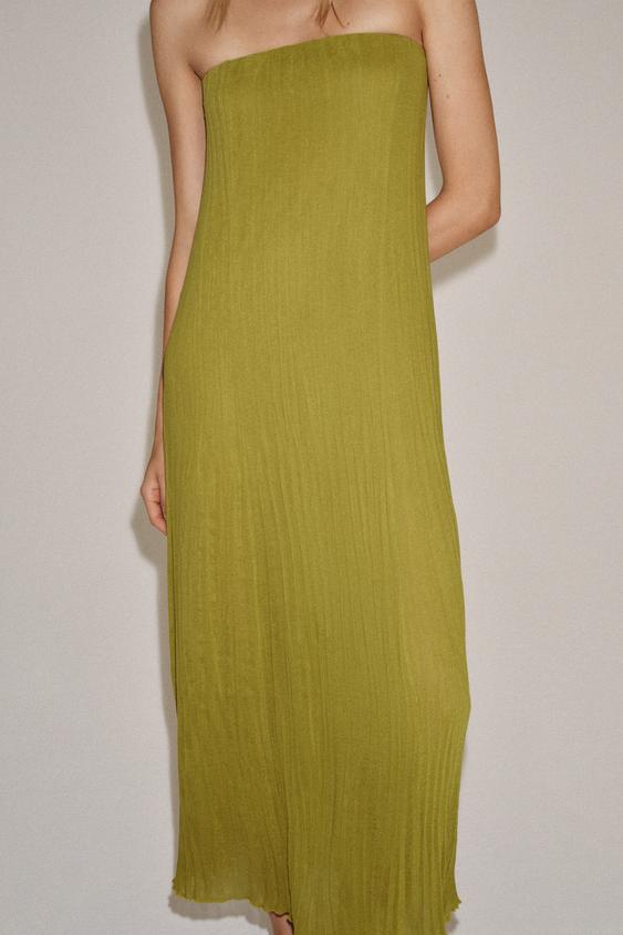 zara olive green dress ZARA WOMAN NWT JACQUARD MIDI DRESS OLIVE GREEN | 5029/177 ALL SIZES