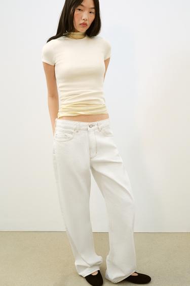 Zara RIBBED T-SHIRT - Oyster-white - Image 0