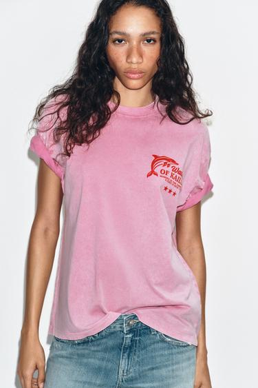 FADED-EFFECT TEXT T-SHIRT - Pink by Zara - Image 0
